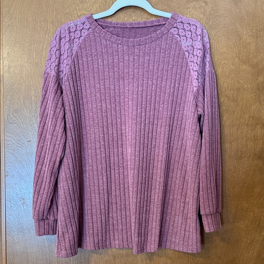 SHEIN Purple Lace Shoulder Top